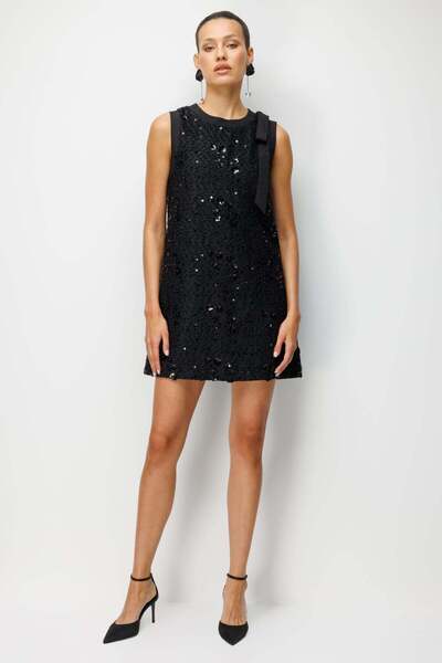 Ekol Sequined Mini Dress with Shoulder Bow