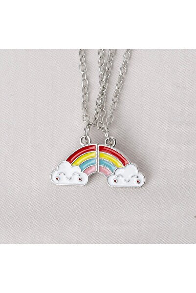 Zuum 2 li Gökkuşağı Bulut Detaylı Mıknatıslı Zincir Kolye , Arkadaşlık Kolyes...