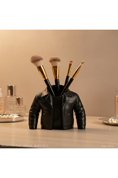 CT STONES Black Jacket Design Makeup Brush Holder Desktop Cosmetic Organizer