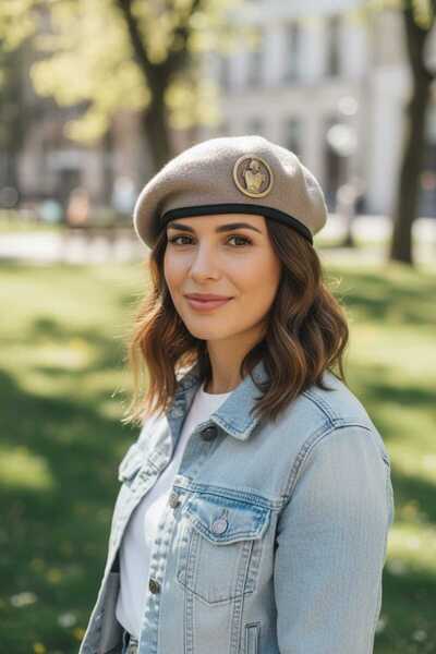 kho military design قبعة كوكارت معدنية فرنسية بنية اللون للجنسين (مقاس 54-55)