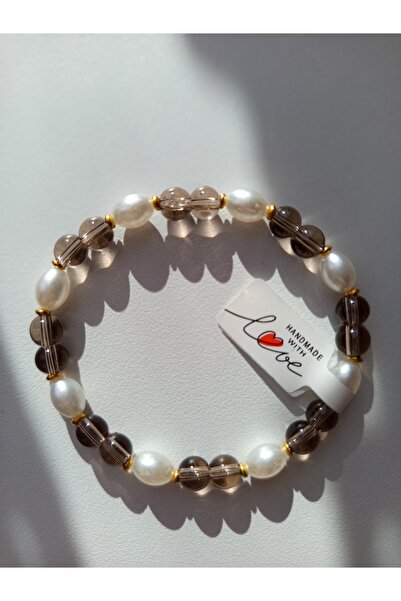 Handmade Brățară perlute cu cuarț fumuriu