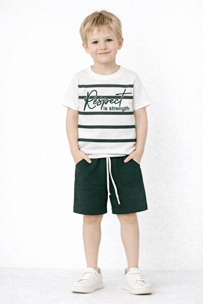 wees mod Boy's Printed Striped T-Shirt and Shorts Set