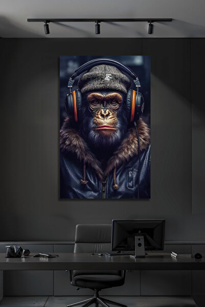 B&G DESIGN Cimpanzeu purtând o cască, decor de perete decorativ din sticlă pe...