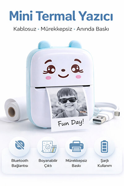 Omaze Mini Termal Yazıcı Kablosuz Telefon Bağlantılı Uygulama Kontrollü Etike...