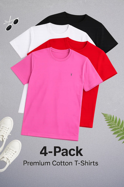 COMBİNE MİCHAİL Tricou pentru bărbați guler rotund basic Relax, pachet de 4