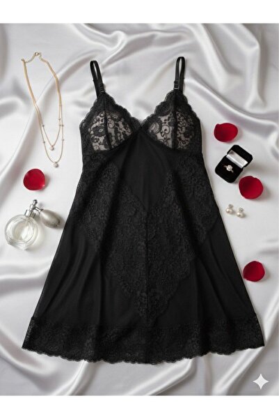 cdh çeyize dair herşey Set de lenjerie de noapte din dantelă neagră mărime ma...