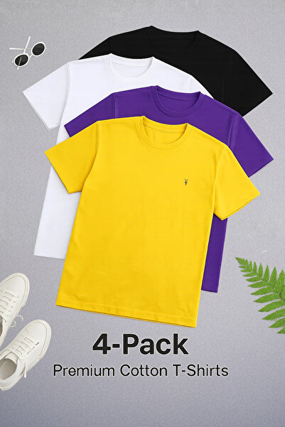 COMBİNE MİCHAİL Tricou pentru bărbați guler rotund basic Relax, pachet de 4