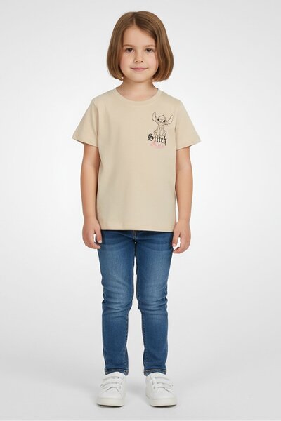 Disney Toddlers Girl Short Sleeve Graphic Top, Light Tan