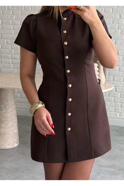 Serpirella Butik Rochie scurtă cu mâneci tip balon și nasturi aurii