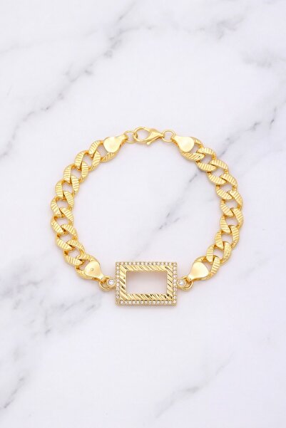 FerizZ Altın Kaplama İmitasyon Gram Çerçeve Figaro Model Bileklik BLK-1268