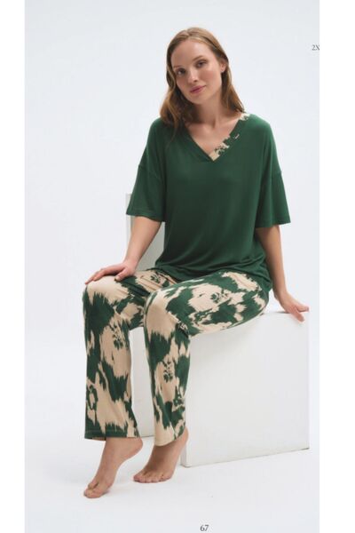 Pijadore Viscose Stretchy Fabric Short Sleeve Women's Pajama Set Wide Size Op...