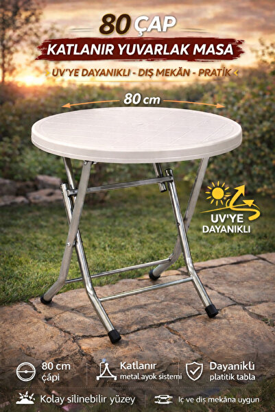 regnum plastik Katlanır Balkon Bahçe Masası Yuvarlak 80*80 Ölçü Renk Beyaz