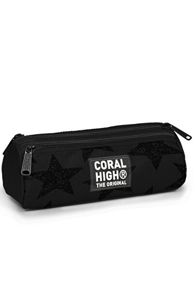 Coral High Παιδική τσάντα μολυβιών τριών θέσεων με μαύρο και γκρι αστεράτο σχ...