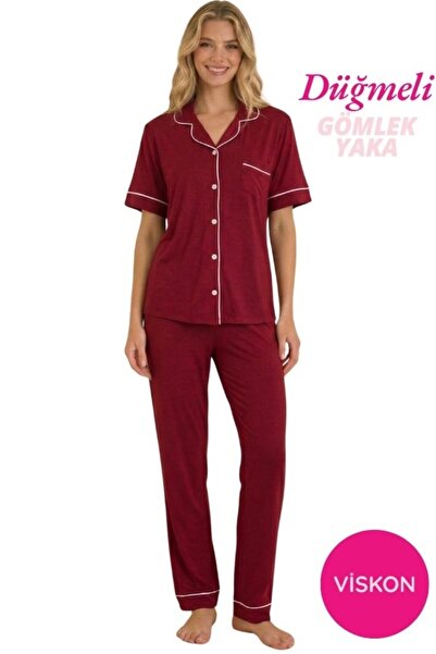 seamlife Women's Front Button Shirt Collar Satin Piped Bust Pocketed Viscose ...