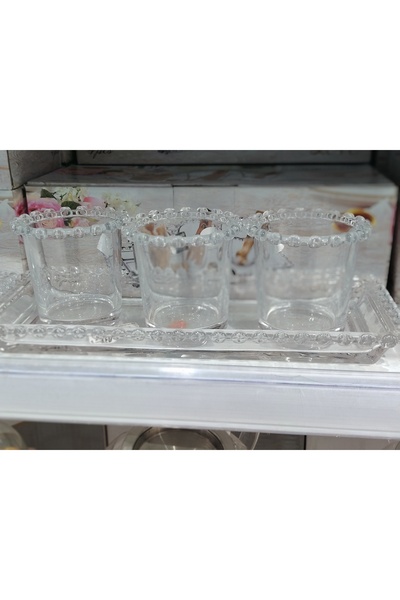 Generic Beaded Glass Tray with 3 Decorative Bowls – Elegant 4 Pcs Serving Set...