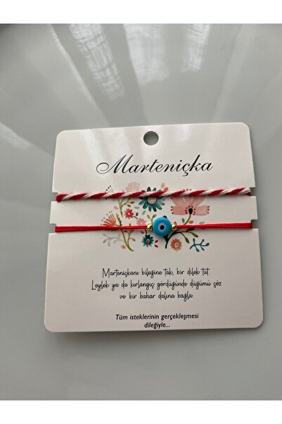 Anetta Jewelry Marteniçka mavi cam nazar boncuklu kırmızı ip şans hediyelik b...