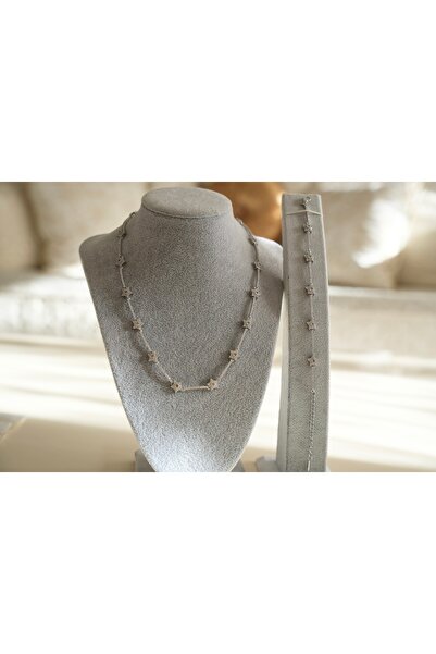 azraaccesoryy Çelik 316L Silver Renk Yıldızlı Kolye Bileklik Takı Seti