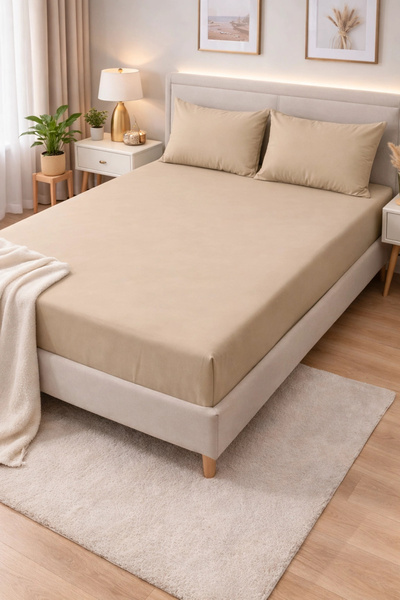 Clasy Ranforce Fitted Sheet Set Double Beige-Yellow Çklç-264 100% Cotton