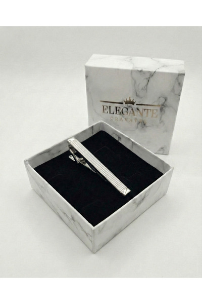 Elegante Cravatte Erkek Gümüş Renk Dokulu Kravat İğnesi Özel Kutulu Şık Tasarım