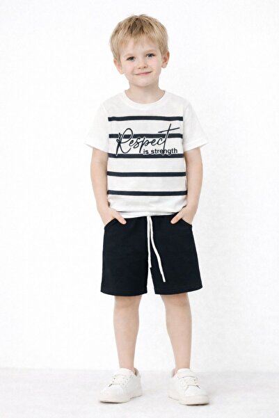 wees mod Boy's Printed Striped T-Shirt and Shorts Set
