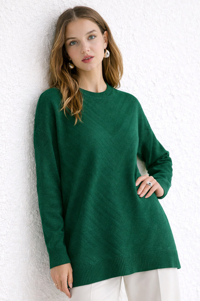 benguen Patterned Hijab Tunic N3192 Emerald Green