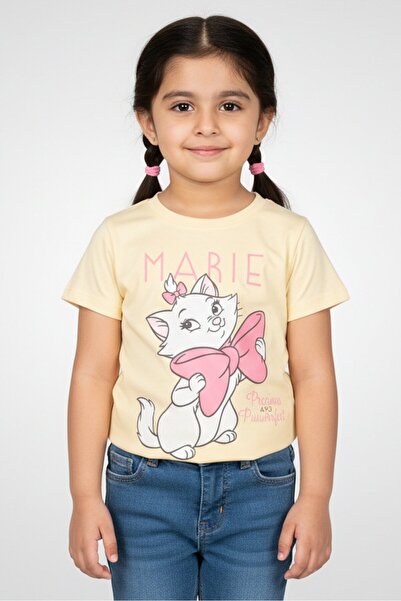 Disney Toddlers Girl The Aristocats Graphic Print Short Sleeve Top, Yellow