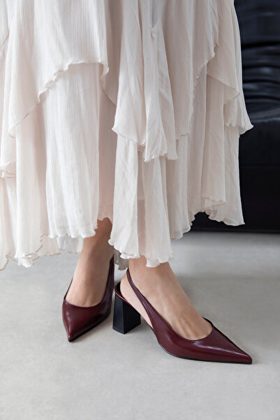 STRASWANS Vera Women's Wrinkled Leather Heeled Shoes Claret Red