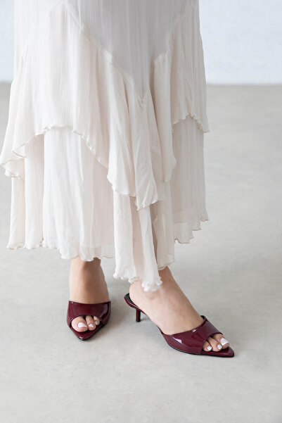 STRASWANS Randall Women's Heeled Patent Leather Shoes Sandals Claret Red