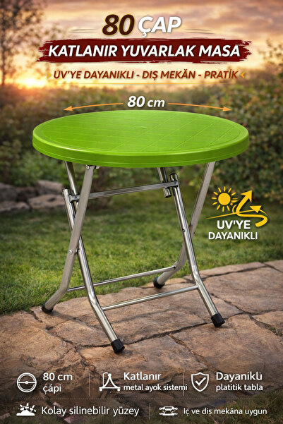 regnum plastik Katlanır Balkon Bahçe Masası Yuvarlak 80*80 Ölçü Renk Yeşil