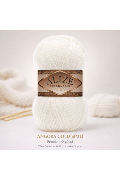 Alize Angora Gold Simli Örgü İpi %20 Yün Yumuşak Örgü İpi 62 Krem