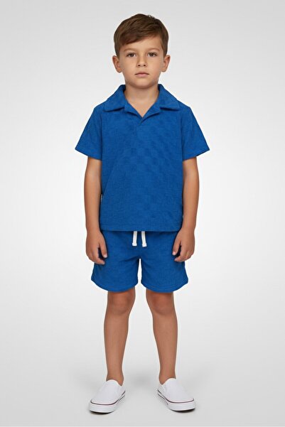 Freestyle Toddlers Boy 2 Pieces Textured Polo Shirt And Shorts Set, Blue