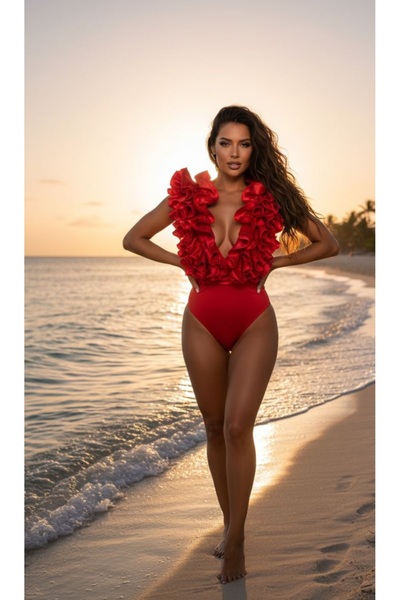 G&H UNDERWEAR Kırmızı Mayo Pareo Takım