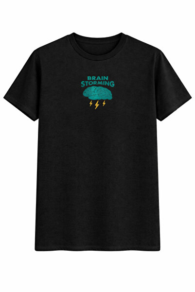 DUBU BUTİK Μπλουζάκι Unisex με τύπωμα Brain Storming oversized 100% Βαμβάκι Μ...