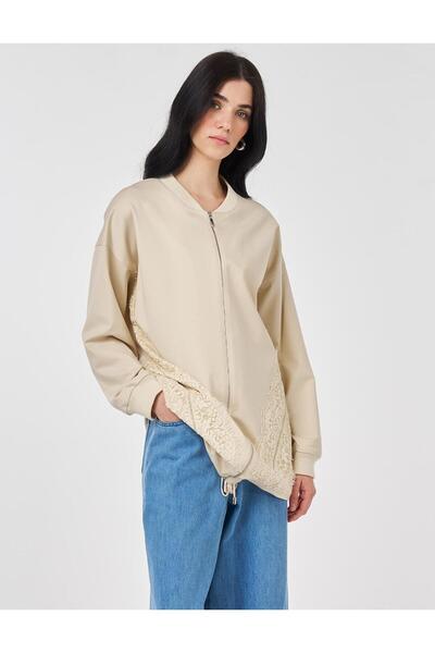 Kayra Lace Trimmed Rayon Jacket Cream