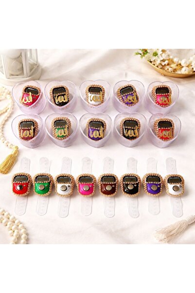 SHR 10 Adet Karışık Renk Hediyelik Zikirmatik Kalp kutuda Hac Umre Mevlüt Hed...