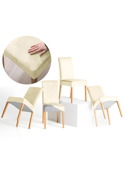 Amelia Home Set 4 huse pentru scaun din catifea cu elastic spatar si sezut, 1...