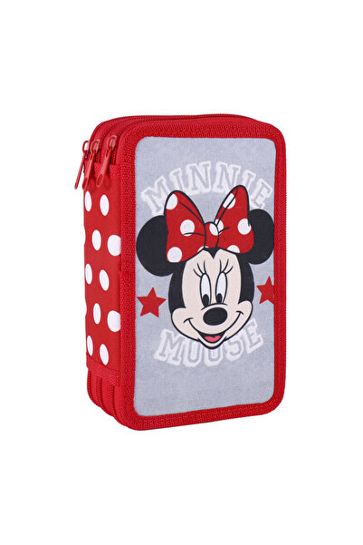 Minnie Mouse Triple Equipped Pencil Case, Minnie with Dots, Black with Red