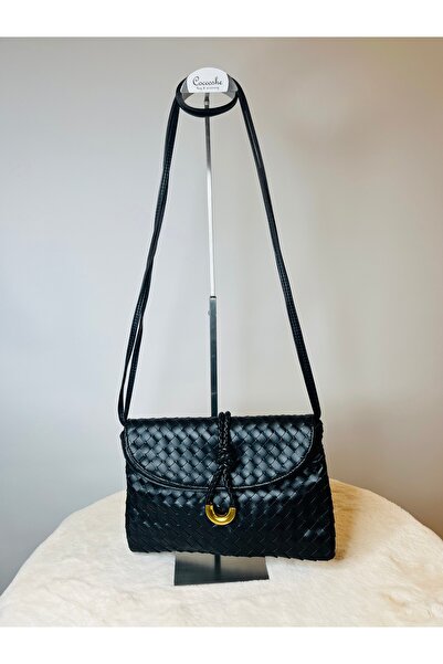 DSN ÖRGÜ DETAYLI GOLD TOKALI ÇANTA - SİYAH