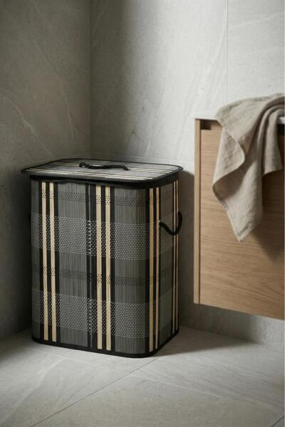 ACAR BAMBU DİKDÖRTGEN KATLANABİLİR YEŞİL ÇAMAŞIR SEPETİ