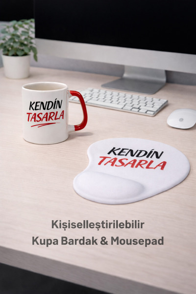 cekud tasarım baskı Kişiye Özel Kırmızı Kulp Kupa Bardak ve Bilek Destekli Mo...