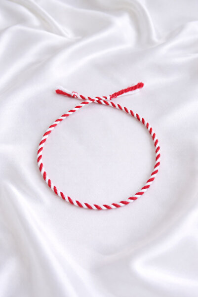 Rasa Marteniçka Bileklik - Sade Kırmızı Beyaz Örgü Bahar Bilekliği