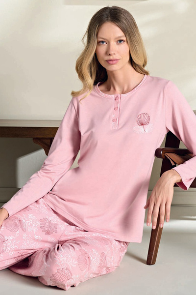 REMSA Set pijamale cu mâneci lungi pentru femei de mărime mare bumbac moale 3...