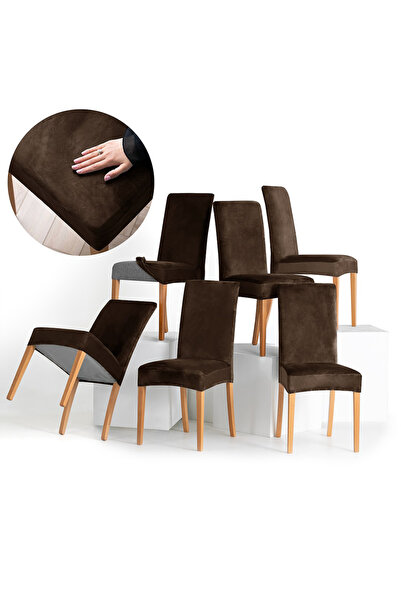 Amelia Home Set 6 huse pentru scaun din catifea cu elastic spatar si sezut, 1...