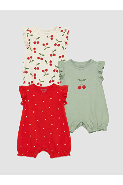 LC Waikiki Ecru Baby Girl Ruffled Combed Cotton Jumpsuit 3-Piece Set by Güli̇...