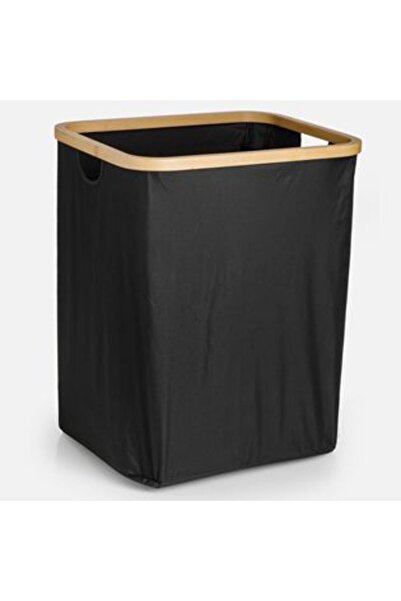AVA Black Textile Laundry Basket with Bamboo Frame, 40x35x50cm, Capacity 5kg,...
