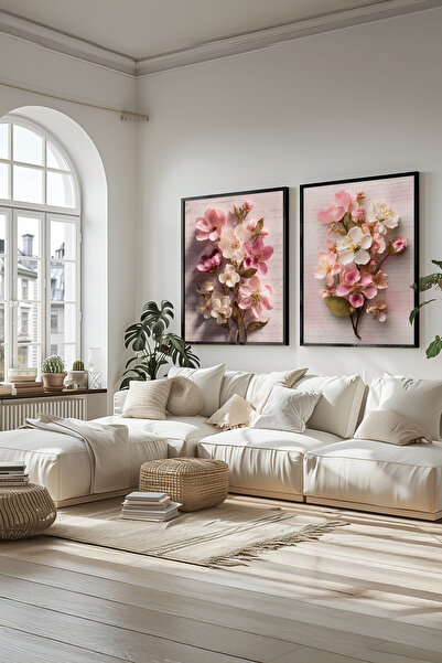 STARYUNA Black Wooden Framed Sakura Flower Double Painting Set Yuna581