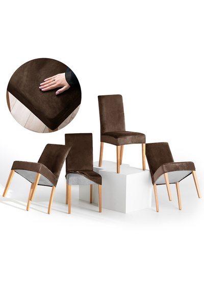 Amelia Home Set 4 huse pentru scaun din catifea cu elastic spatar si sezut, 1...
