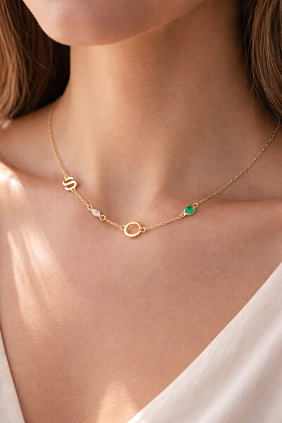 Auryne Jewelry 925 Ayar Orjinal Gümüş Kişiye Özel 2 Harfli 2 Doğum Taşlı 14 A...