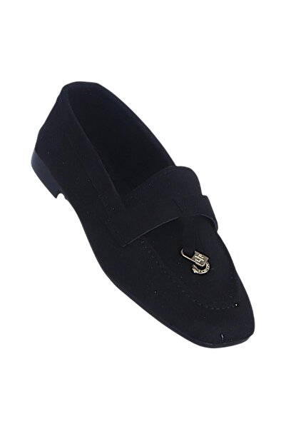 Ayakcenter اليا 02 بلاك جلد سويدي نسائي حذاء مسطح