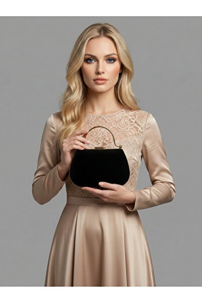 Biçanta Μαύρο Χρώμα Σουέτ Χρυσή Λεπτομέρεια Πέτρα Με χερούλι Αλυσίδες Γυναικε...